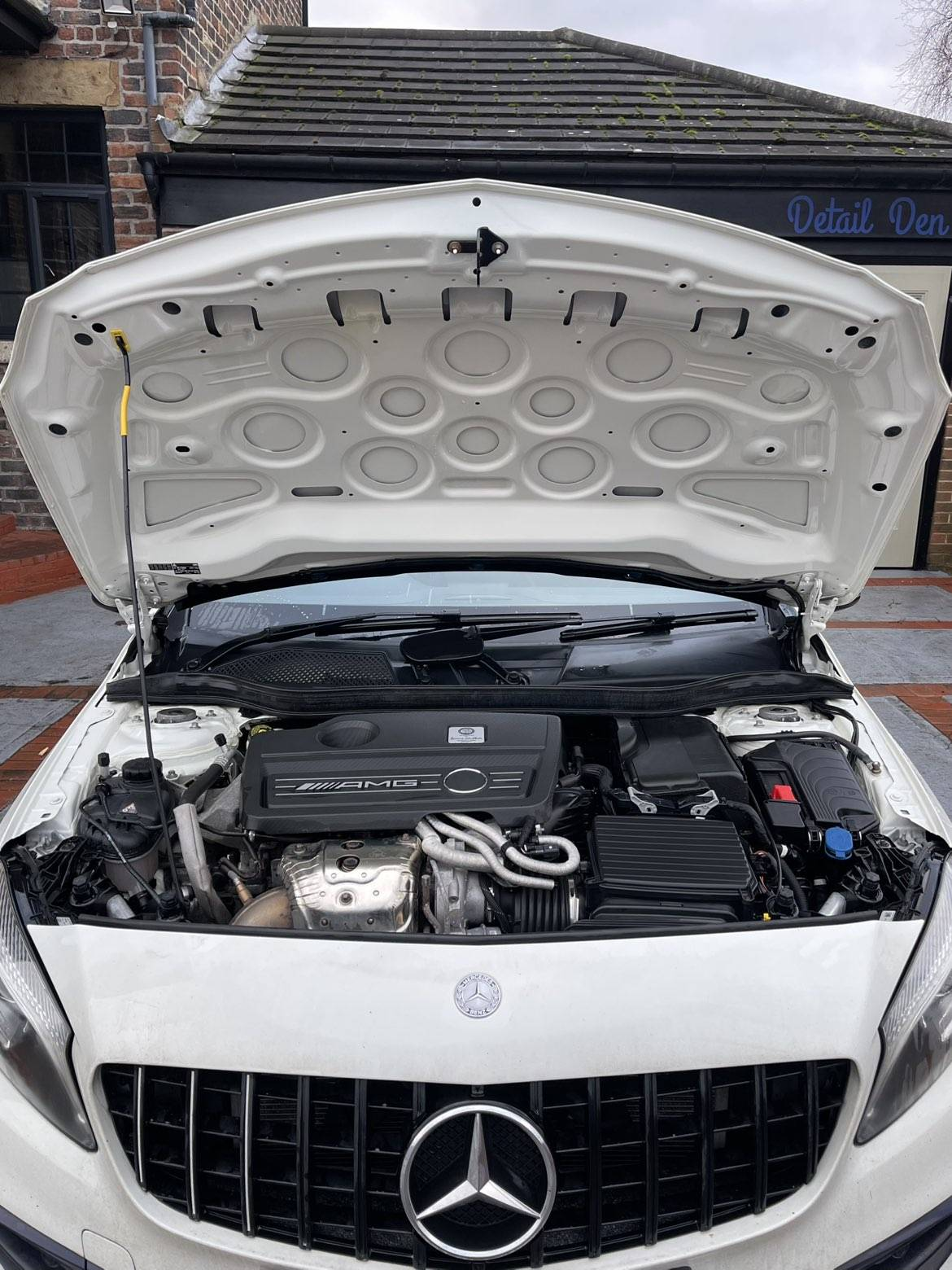 Mercedes engine bay after detailing